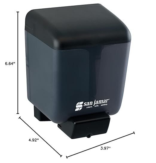 San Jamar Classic Soap Dispenser for Public Restrooms, Manual, Wall Mounted, Refillable, Plastic, 30 Ounce Capacity, Black Pearl (Pack of 6)