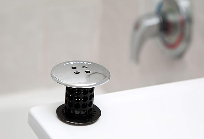 TubShroom Tub Drain Hair Catcher, Black Chrome – Protector and Catcher for Bathroom Drains, Fits 1.5” 1.75” Bathtub Shower Drains