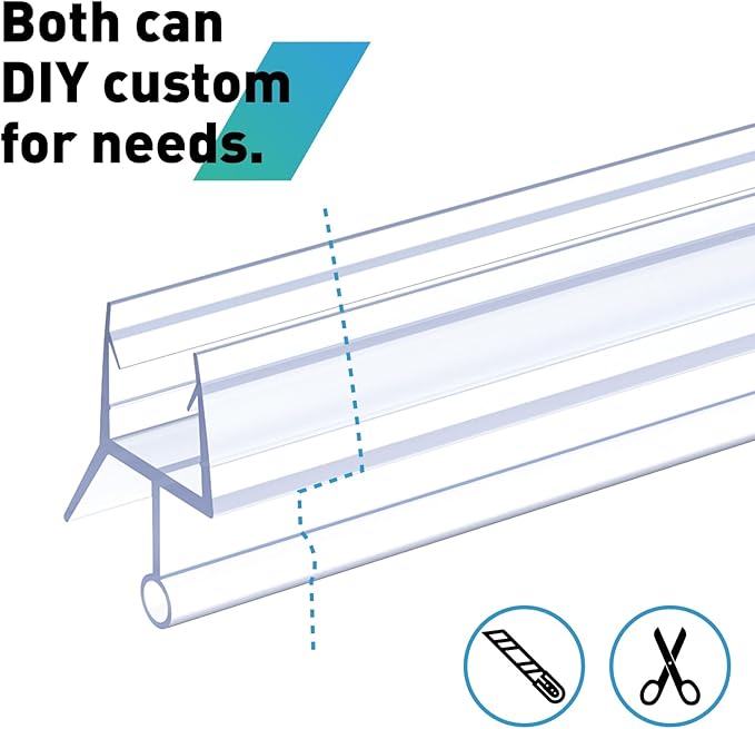 Shower Door Bottom Seal,2 PCS 3/8" X 36" Shower Door Sweep for 3/8 Inch Glass,Frameless Glass Door Seal Strip to Seal 11mm Gap,Stop Shower Leaks and Create a Water Barrier
