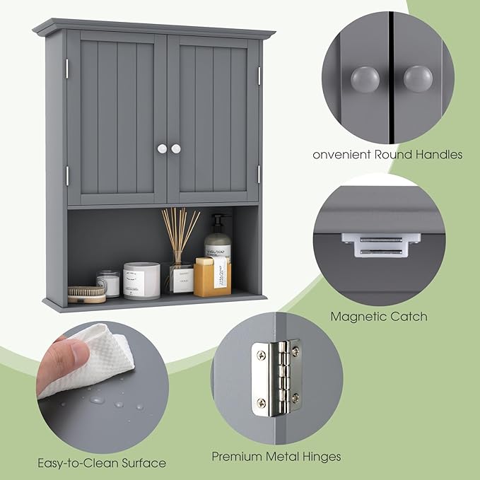 Safeplus 28" H x 23.5" W Wall Mount Medicine Cabinets with Adjustable Shelf and 2-Door for Bathroom Laundry Living Room