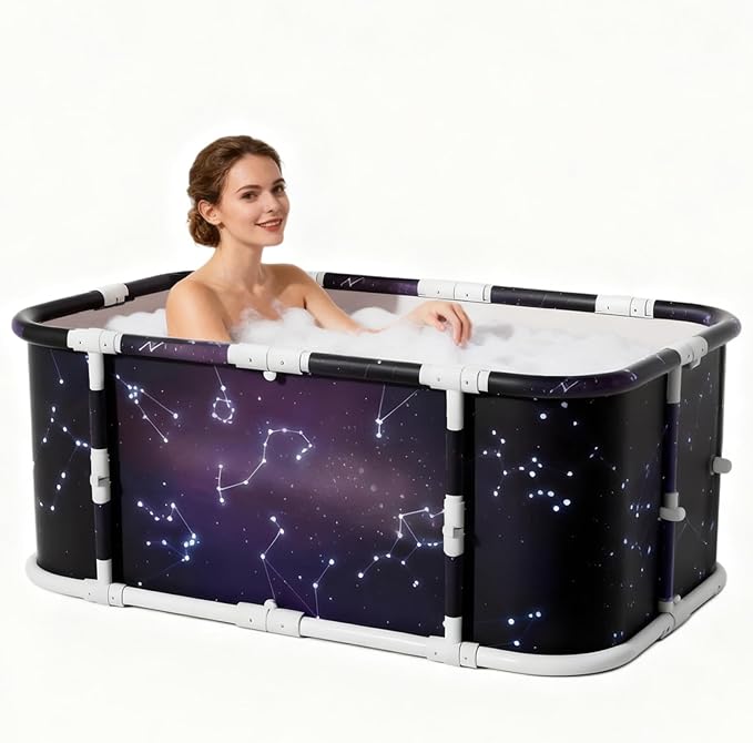Portable Foldable Ice Bath Tub, Large Portable Soaking Bath Tub for Home Outdoors Gyms (Starry Sky)