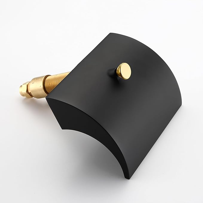 SUMERAIN Waterfall Roman Tub Faucet Deck Mount Bathtub Faucet Brass Tub Filler with Hand Shower, Black and Gold Finish