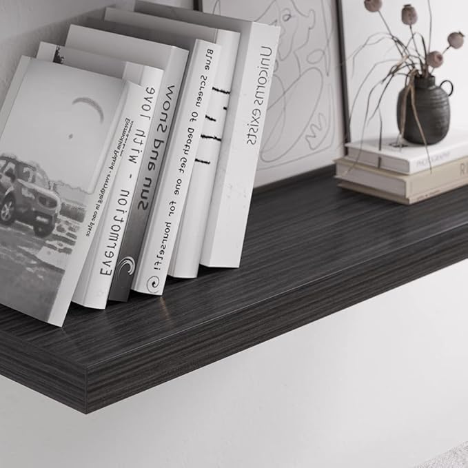 Floating Shelf, Set of 3 Wall Shelf, 24 in W x 12.75 in D x 2 in H Wooden Floating Wall Shelf with Invisible Brackets for Living Room/Bedroom/Bathroom/Kitchen Storage and Decor, Black Wood