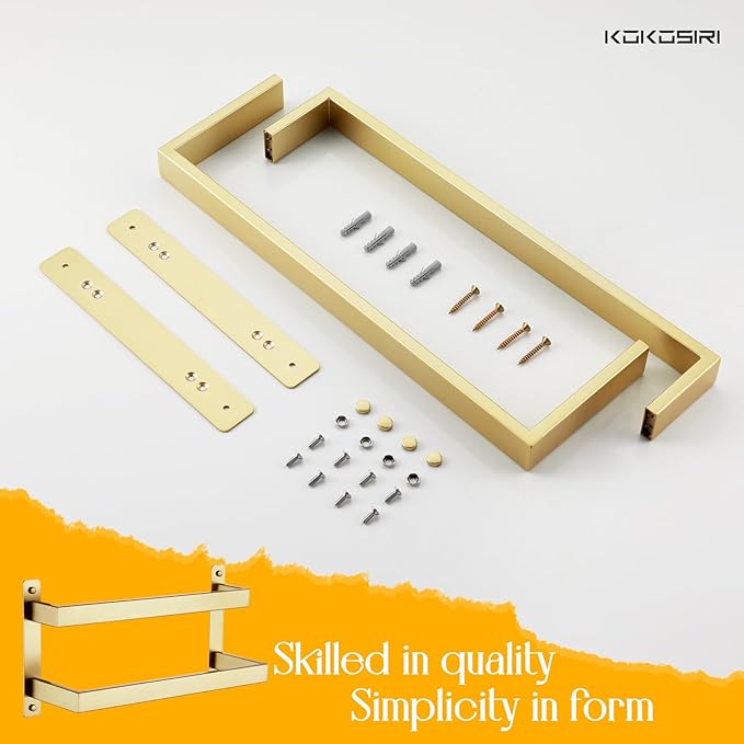 KOKOSIRI 16'' Towel Bars Bathroom 2-Tiers Ladder Brushed Gold Towel Rails Towel Holders Wall Mounted Towels Shelves Rack Stainless Steel, B5008BG-L16