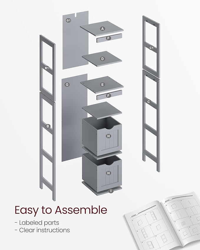 VASAGLE Storage Cabinet, Storage Organizer Rack Stand for Bathroom, Living Room, Bedroom, Multifunctional Corner Unit, 2 Drawers, 55.7 Inches in Height, Dove Gray UBBC066G02