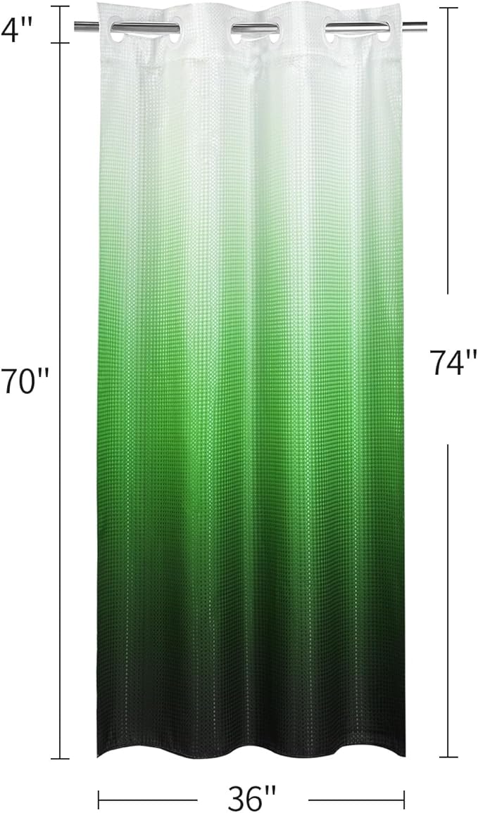 MitoVilla Emerald Green Ombre Waffle Small Stall Shower Curtain Liner Set 36 x 74, No Hooks Needed Half Size Narrow Fabric Cloth Shower Curtain Set with Snap-in Liner for Modern Bathroom Decor