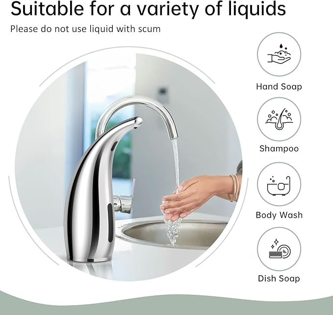 Automatic Liquid Soap Dispenser,2 Pack 300ML Touchless 4 Gear Adjustable,Countertop Electric Battery Operated Hand Soap Dispenser with Sensor for Bathroom,Kitchen,Office(Silver)