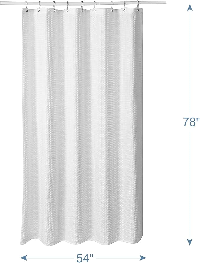 AmazerBath 54 x 78 Shower Curtain Waffle, Long Stall Shower Curtain White, Heavy Duty 240GSM, Fabric Shower Curtains, Hotel Quality Bathroom Accessories, 54 Inches Wide x 78 Inches Long