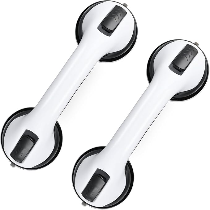2-Pack Grab Bars for Bathtubs and Showers, 12 inch Shower Handle Suction Shower Bar, Safety Bars for Shower Chair, Bathroom Grab Bar for Senior,No Drilling Removable (Black, 12 inch)