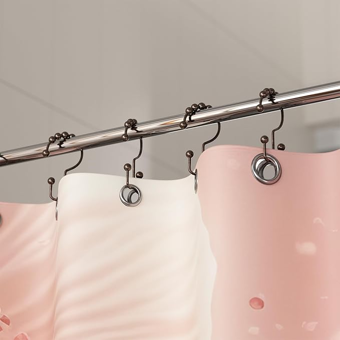 Titanker Shower Curtain Hooks Rings, Rust Resistant Metal Double Glide Shower Hooks Rings for Bathroom Shower Rods Curtains, Set of 24 Hooks - Bronze