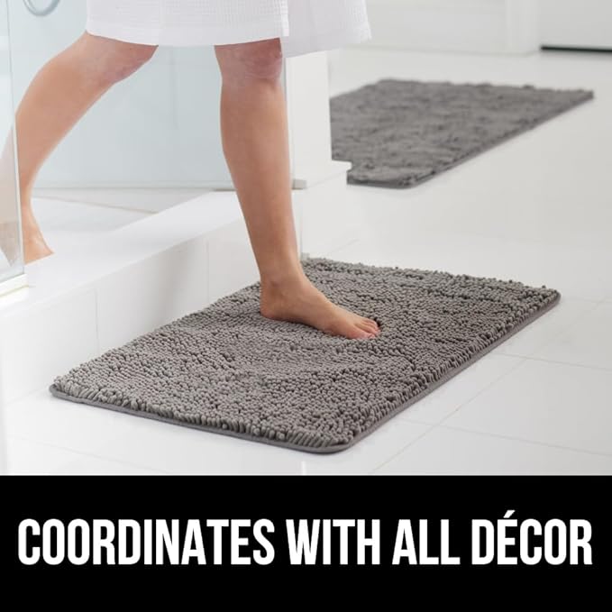 GORILLA GRIP Bath Rug Mat 30x20, Thick Soft Absorbent Chenille, Quick Dry Microfiber Mats, Rubber Backing Washable Shower Floor Rugs, Bathmat Runner, US Designed Bathroom Home Decor Accessories Grey