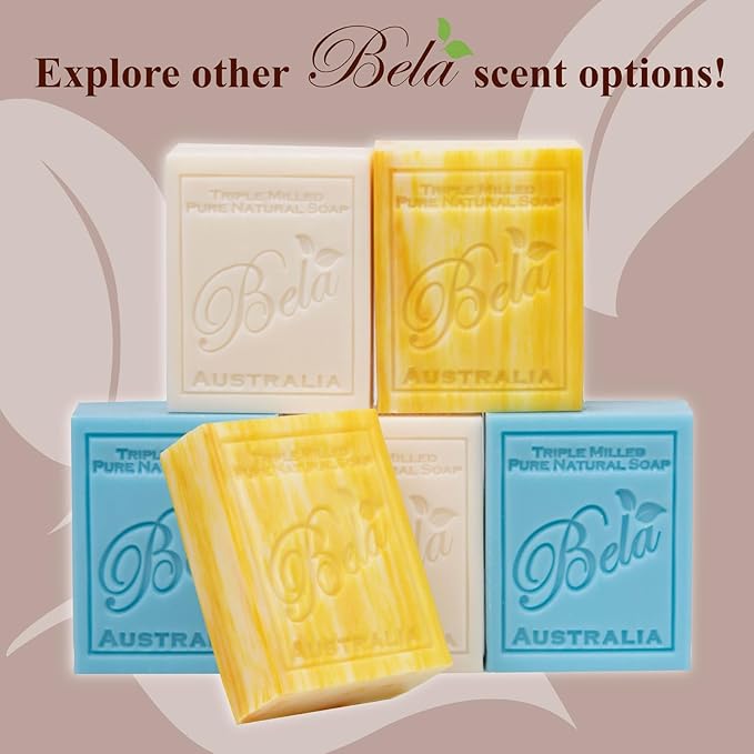 BELA Almond Soap 3.3 OZ Pack of 12, French Triple Milled Bar Soap with Organic Shea Butter, Hand, Face and Body Wash Bar Made in Australia