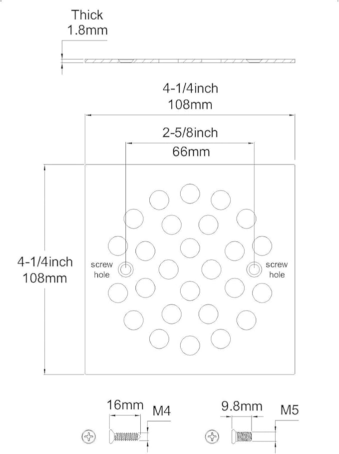 Square Style 4-1/4 inch Screw-in Shower Drainer Cover Floor Drainer Grates with Screws Brushed Nickel