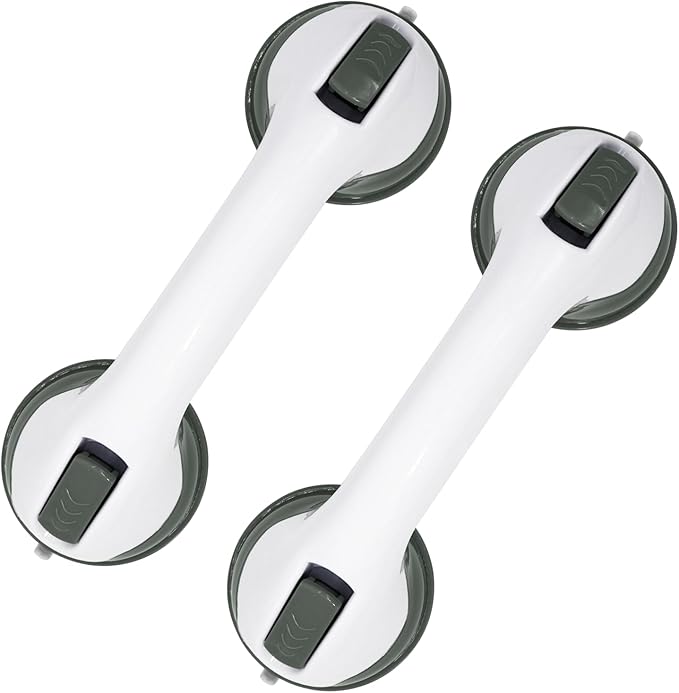 2-Pack Grab Bars for Bathtubs and Showers, 12 inch Shower Handle Suction Shower Bar, Safety Bars for Shower Chair, Bathroom Grab Bar for Senior,No Drilling Removable (Green, 12 inch)