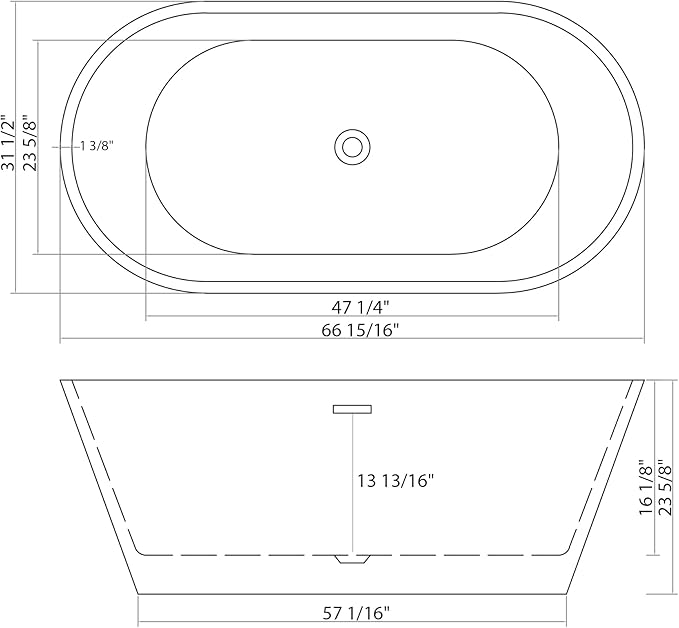 Logmey 67 Inch White Acrylic Freestanding Bathtub Oval Shape Soaking Tub with Black Drain & Overflow Assembly for Classic and Modern Bathrooms