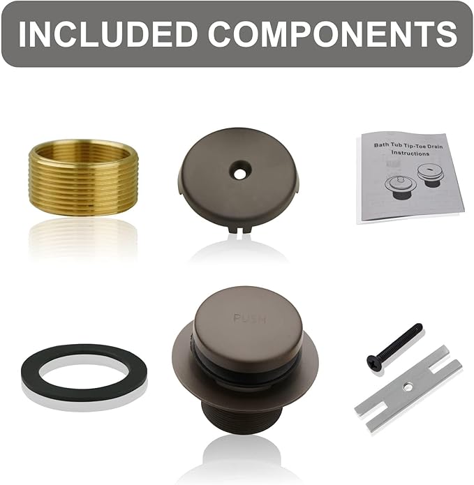 Bronze Bathtub Drain Tip-Toe Single Hole,Welsan Tub Drain Trim Set Conversion Kit Assembly, Coarse Thread Replacement Trim Kit with 1-Hole Overflow Faceplate Includes Adapter, Oil Rubber Bronze(ORB)