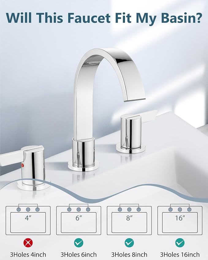 Aolemi Bathroom Faucets 3 Hole,8 Inch Widespread Waterfall Bathroom Sink Faucet,2 Handles Vanity Faucet with Pop-up Drain and Supply Hose,Polish Chrome