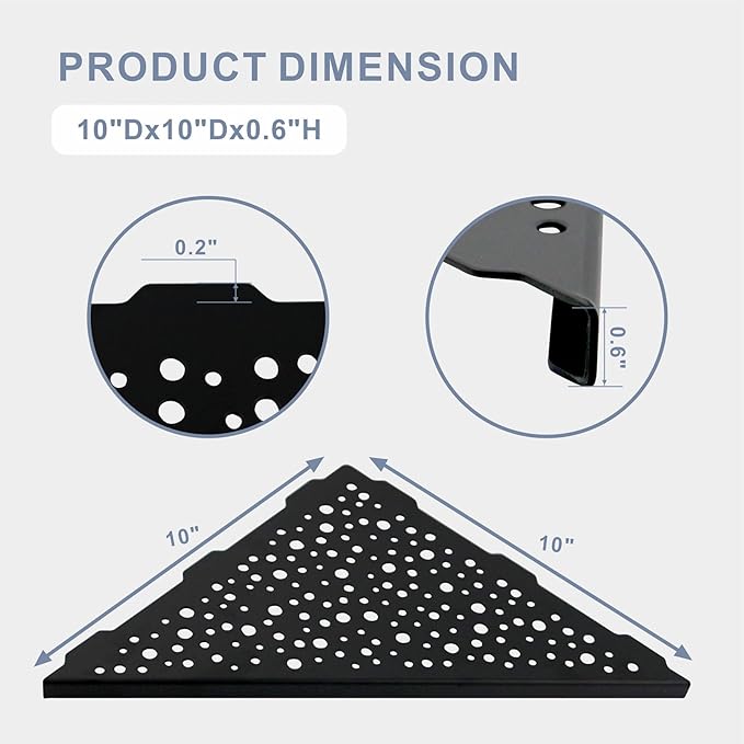 Shower Corner Shelf 10" No Drill,10" 304 Stainless Steel, Recessed Bathroom Shelves Grout in Shelf for Tiled Wall,Matte Black,2 Pack