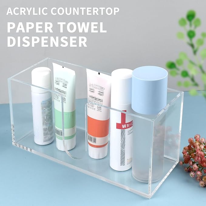 Acrylic Paper Towel Holder Countertop, 5mm Thick Clear C-Fold Z-Fold Trifold Napkin Dispenser, Bathroom & Kitchen Organizer for Multifold Towels (4)