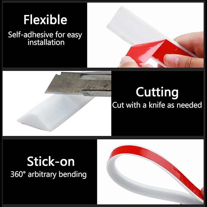 Raycity Collapsible Shower Threshold Water Dam Barrier,Shower Door and Kitchen Water Strip Dam Shower Guard for Dry And Wet Separation Caulk Seal Strip Edge Trim(67Inches/White)