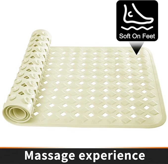 Yimobra Bathtub Mat Non Slip, Super Strong Suction Cups, 27.5"x15.5" Long Shower Mat with Drain Holes, Machine Washable Fast Draining Bath Mats, Bathroom Essentials,Beige
