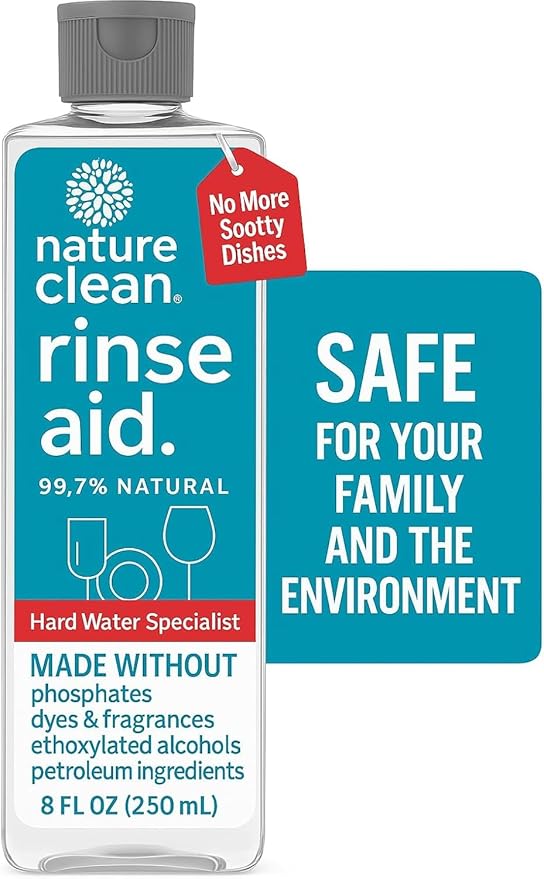 Nature Clean All Natural Dishwasher Rinse Aid Cleaner, Liquid Dishwasher Rinse Agent for Spot-Free Glass & Cutlery in Hard Water, Non Toxic Dish Washer Rinse Aid & Stain Remover, 8 oz/250ml, Pack of 3