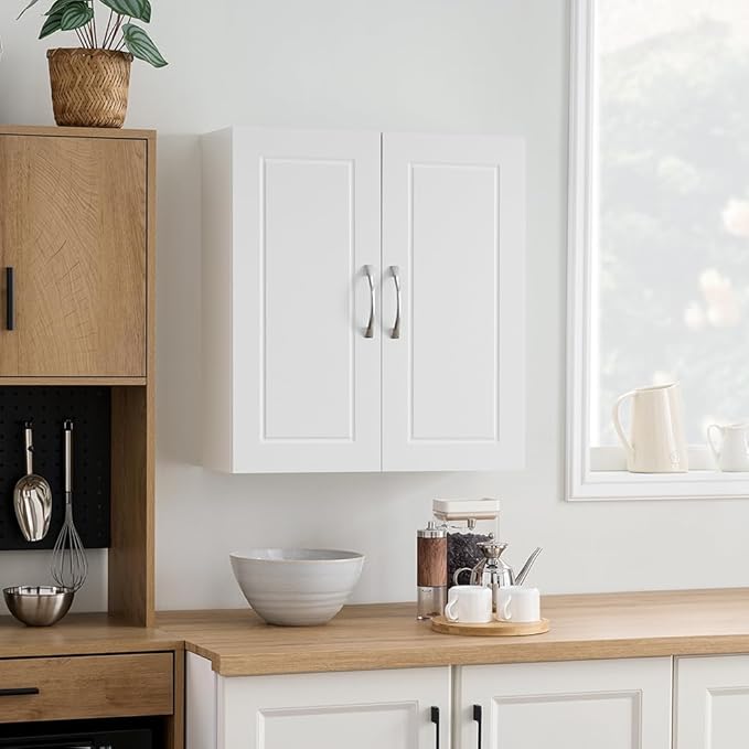SoBuy Narrow Bathroom Wall Cabinet, Over The Toilet Storage Cabinet, Bathroom Wall Cabinet with Doors and Adjustable Shelves, Medicine Cabinet Organizer for Small Bathroom Storage, White FRG231-T-W