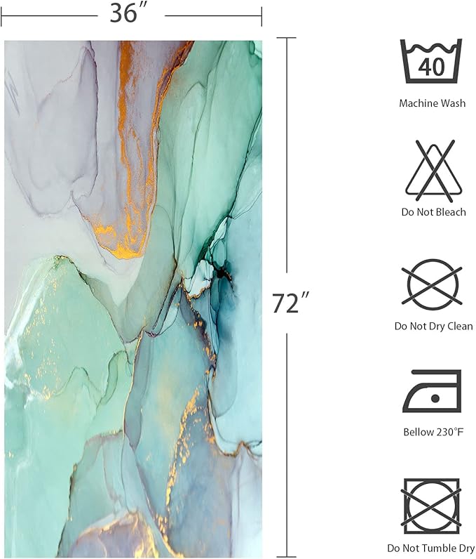 Gibelle Small Stall 36 x 72, Narrow Half Abstract Marble, Blue Green Purple Jade Texture Gold Stripes Ombre Ink Art Decor Waterproof Fabric Curtains for Bathroom