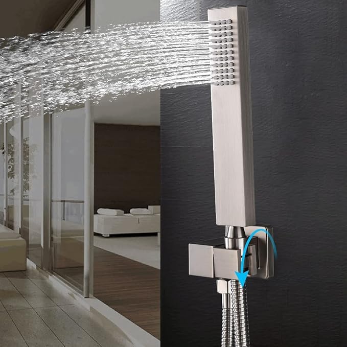 Brushed Nickel Digital Display Shower System with 16X24 inch Ceiling Overhead Shower Head(Rain & Waterfall Two Modes), 4 PCS Body Jet and Handheld Spray