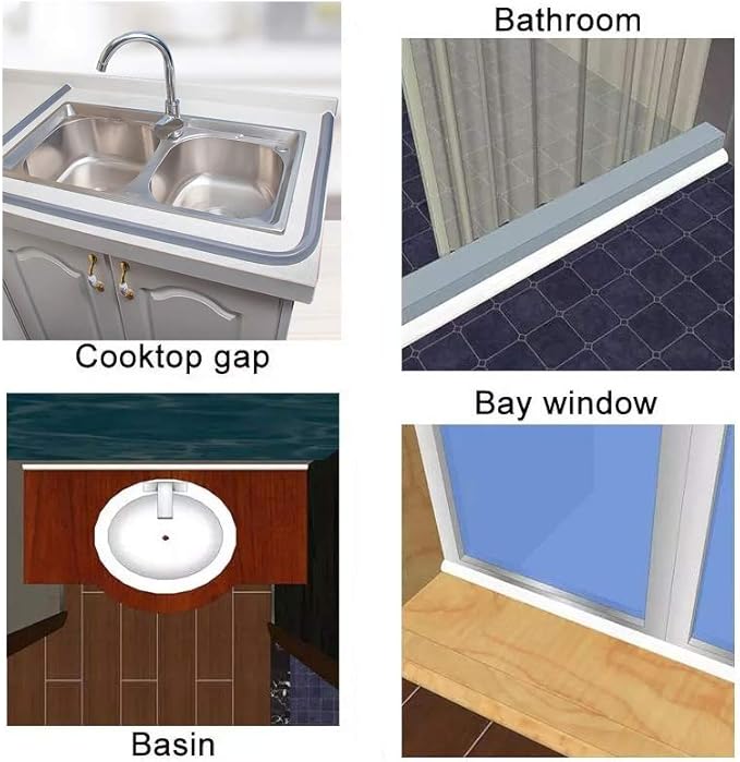 Collapsible Bathroom Water Stopper Flood Barrier Rubber Water Dam Wet and Dry Separation Kitchen Shower Threshold Silicon Water Blocker (39 Inch-GY)