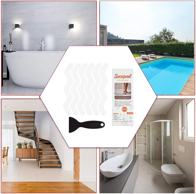 Anti Slip Shower Stickers, Adhesive Decals Safety Strips Scraper for Bath Tub, Shower, Stairs, 24 Pieces (White)