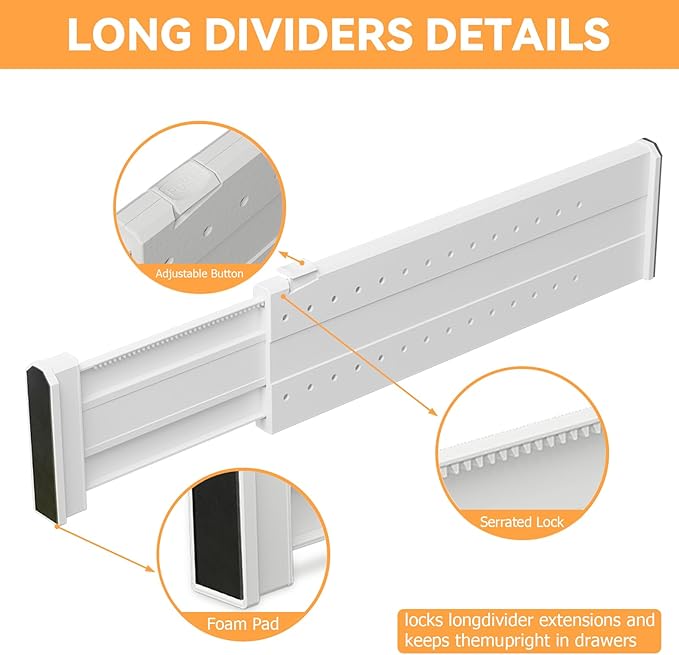 REBECAT 12 Pack Drawer Dividers for Clothes Adjustable 4" High Expandable from 15"-21" Drawer Dividers for Dresser Baby Clothes Bathroom,Bedroom Kitchen and Office Storage,White