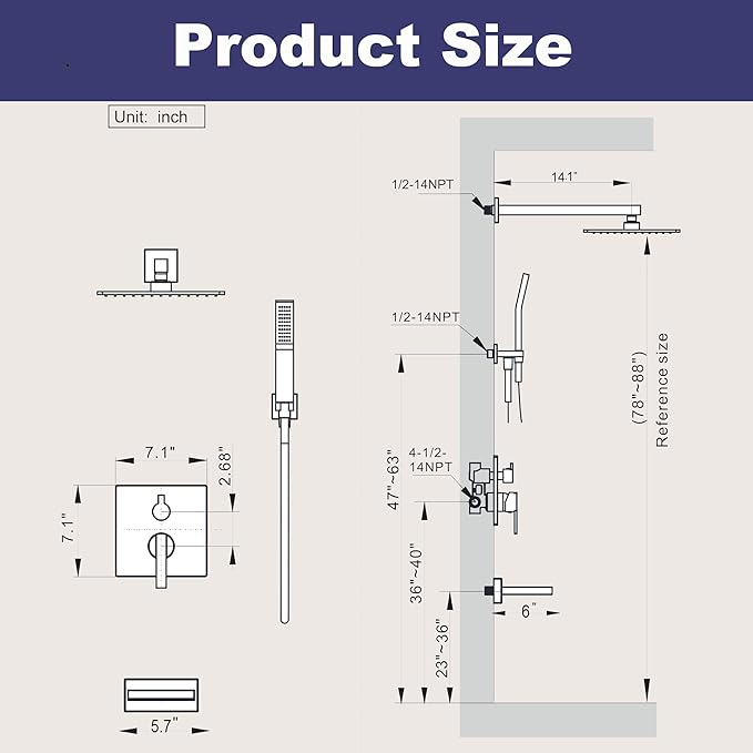 Gold Shower System with Tub Spout, All Metal Bathtub Shower Faucet Set with High Pressure 10 Inch Rain Shower Head and Handheld Shower Head Set, Brushed Gold (Valve Include)
