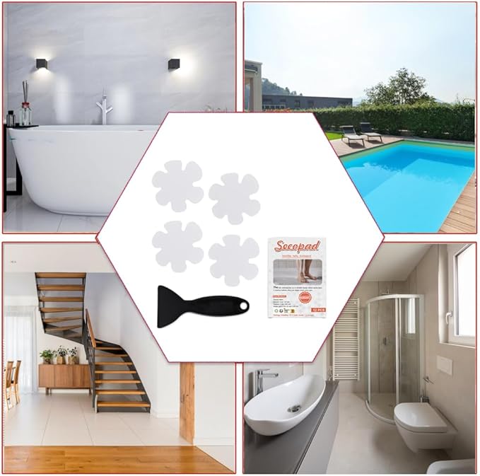 Bathtub Stickers Non-Slip, Safety Shower Treads Adhesive Appliques with Premium Scraper (White)