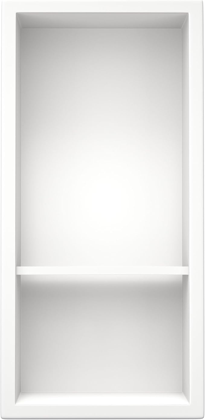 Stainless Steel Shower Niche 18"× 8" White Double Shelves No Tiled Need Recessed Niche Shower for Wall Storage Bathroom Niche Shelf Over-Mounted Installation