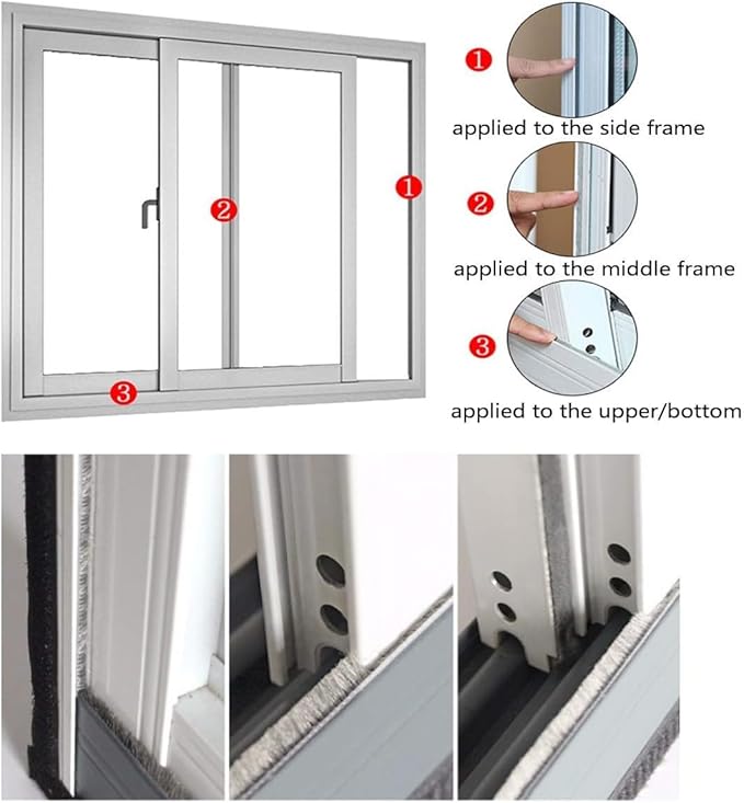 Brush Weather Stripping for Sliding Windows/Doors Frame Side,Window Sealer for Winter Pile Self Adhesive Seal Strip Sealer Draft Stoppers (33ft 0.35''Wide x 0.6''Thick, Gray)