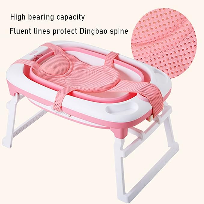 Baby Bath Seat Support Net Soft Headrest Baby Bath Cushion Pad, Breathable Newborn Infant Bathtub Shower Mesh Mat, Adjustable Shower Pad Portable Anti-Slip Bath Sling 0-18 Months, Pink (No Bathtub)