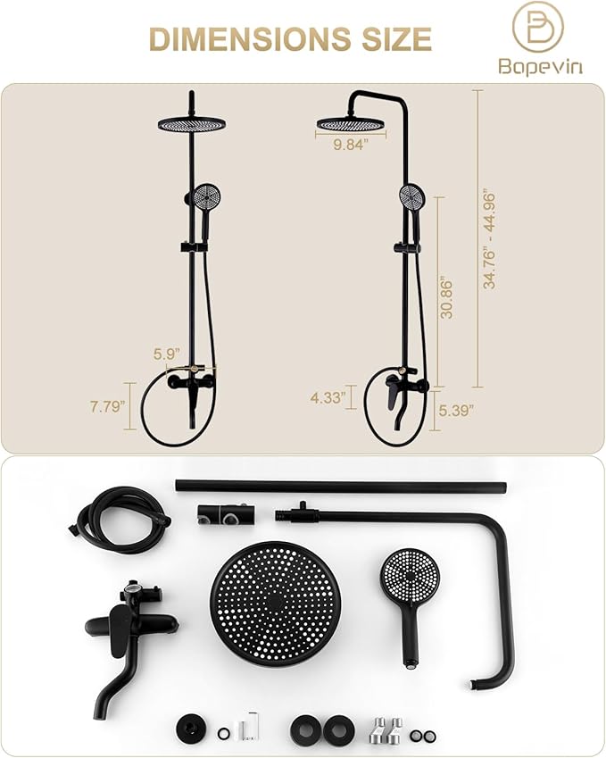 Outdoor Shower, 3 Functions Outdoor Shower Fixture SUS304 Stainless Steel Rain Shower Kit Faucet High Pressure Wall Mount 10 Inch Showerhead and Handheld Spray Combo,Single Handle, Matte Black