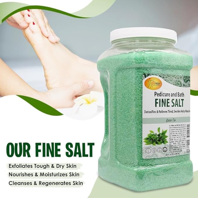 SPA REDI - Detox Foot Soak Pedicure and Bath Fine Salt, Green Tea, 128 Oz - Made with Dead Sea Salts, Argan Oil, Coconut Oil, and Essential Oil - Hydrates, Softens and Moisturizes