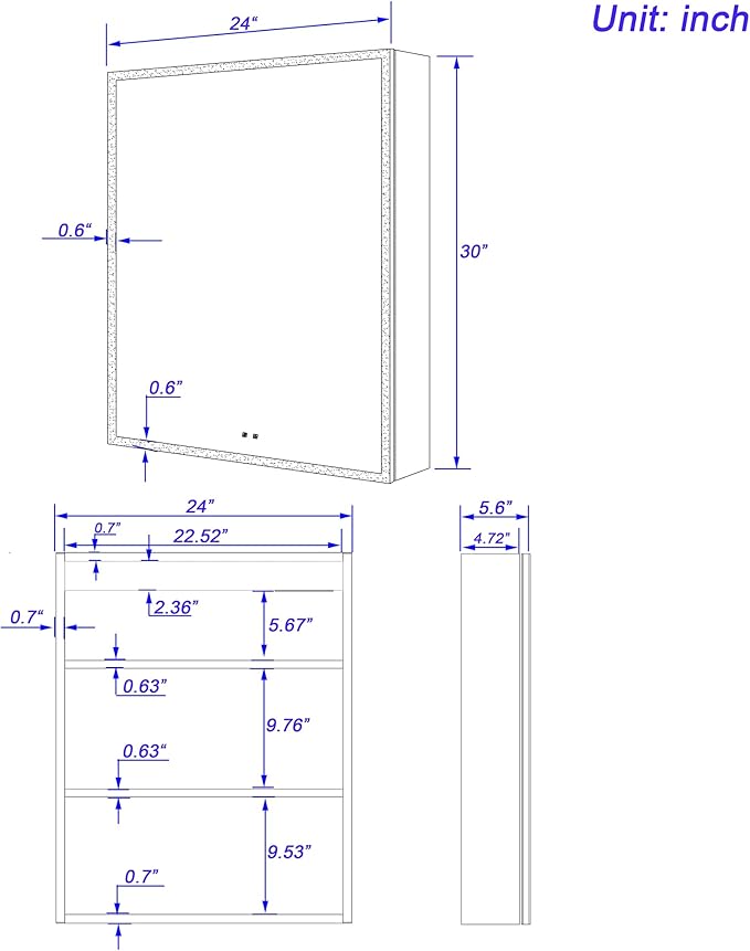 Black Medicine Cabinets for Bathroom with Mirror, 24”W x 30”H Surface Wall Mounted LED Medicine Cabinet with Lights, Defogger, Dimmer, Outlets & USB, Left Hinge