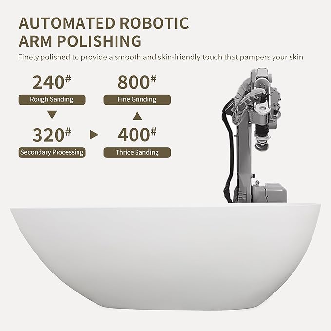 Abruzzo 59" Small Freestanding Bathtub Solid Surface - Egg Shape Stone Resin Soaking Tub with Overflow Drain, cUPC Certified Matte White, Compact Oval Tub for Limited Space Bathrooms