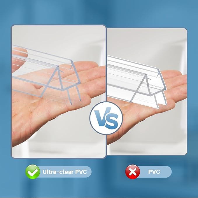 Shower Door Bottom Seal Strip, 2PCS Seal Strip, Ultra Clear PVC, 39" Length, Fits 8mm Thick Glass, Prevents Leaks, Easy Installation, No Adhesive Required (Ultra Clear, 39in for 5/16"(8mm) Door)