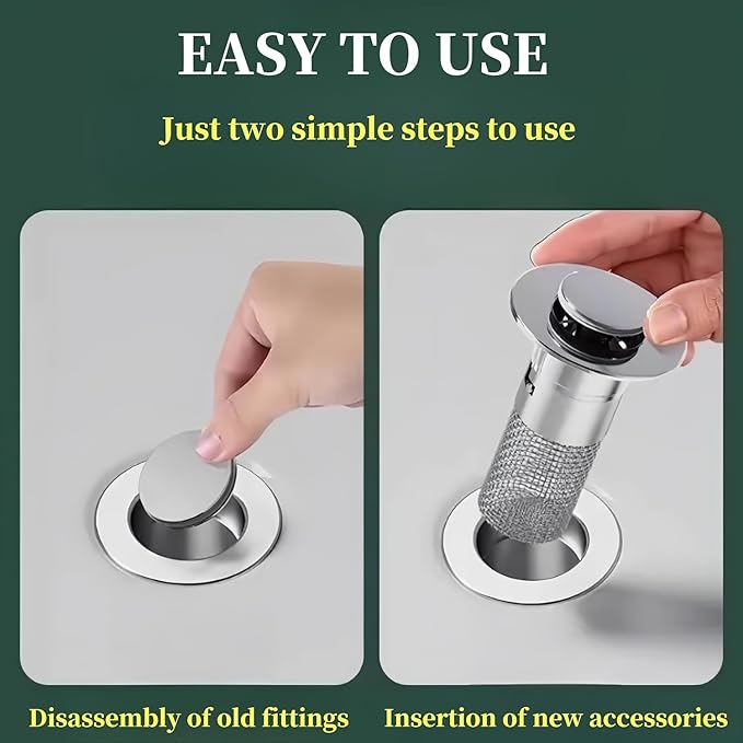 Bathroom Sink Stopper Hair Catcher, Pop-up Sink Drain Strainer with Removable 304 Stainless Steel Strainer Basket Hair Catcher, Bathroom Sink Strainer for Bathroom Sink Stopper Replacement