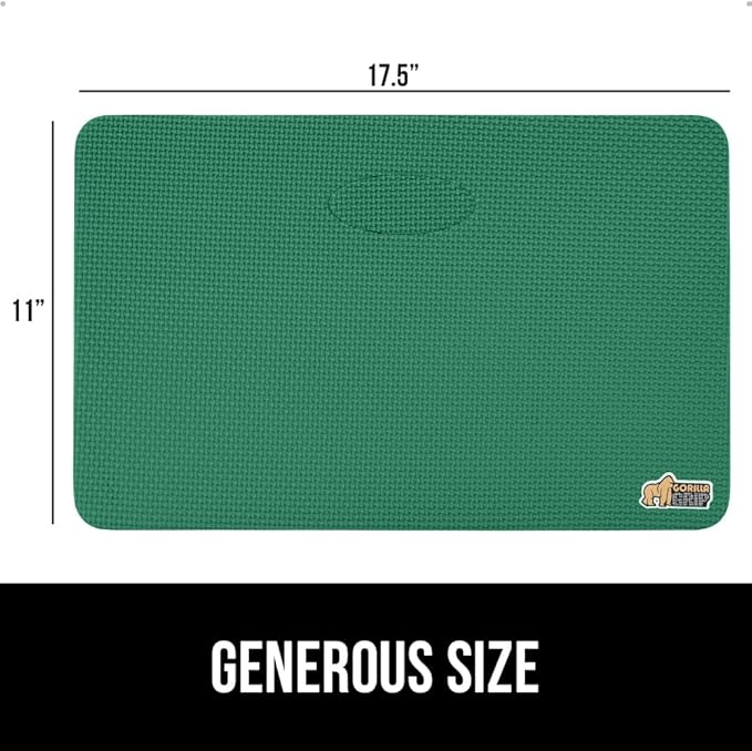 GORILLA GRIP Extra Thick Patent Pending Soft Foam Kneeling Pad, 2 PK, Supportive Large Cushion Knee Pads for Gardening, Baby Bath, Dirt and Water Resistant, Workout and Garden Supplies, 17.5x11, Green
