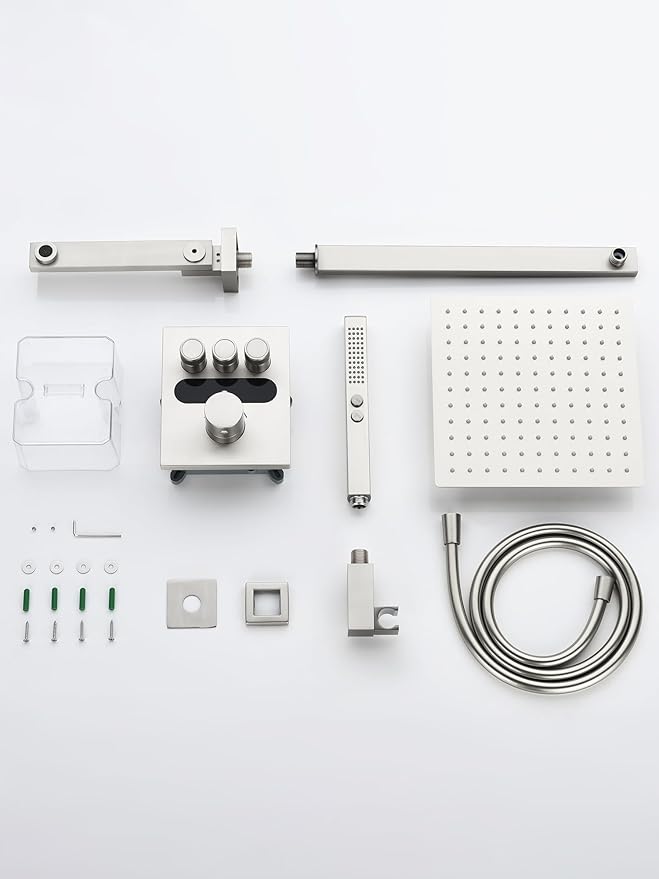 Lefton Shower System in Fahrenheit Display (Battery-free), 10” Overhead Shower Head with All-in-one Handheld Spray Showerhead and Bathtub Faucet, 4-in-1 Control System, SSWM2502 (Brushed Nickel)