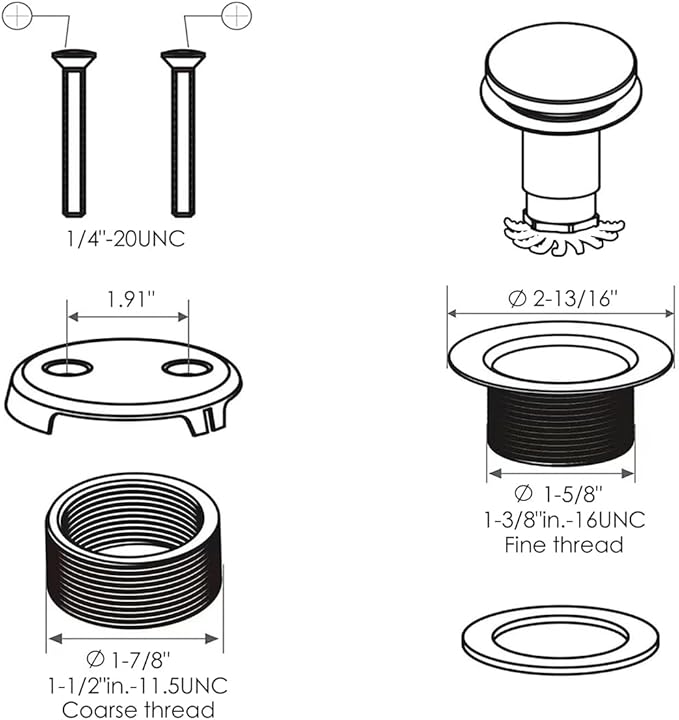 Matte Black Bathtub Drain Stopper and Overflow Kit, Solid Brass Tip-Toe Bath Tub Drain with Hair Catcher - Universal Coarse/Fine Thread, Bathroom Bathtub Plug Replacement, 11.5/16 UNC