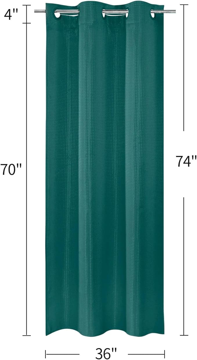 MitoVilla Dark Green Waffle Small Stall Shower Curtain Liner Set 36 x 74, No Hooks Required Half Size Narrow Fabric Cloth Shower Curtain Set with Snap-in Liner for Modern Bathroom Decor, Seaweed Green