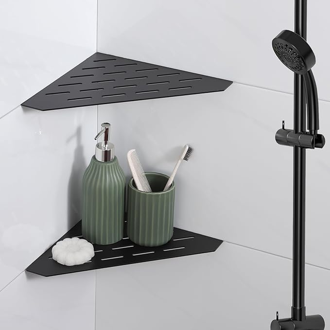 Recessed Corner Shower Shelf, 10" SUS304 Stainless Steel, Heavy Duty Shower Shelf, Grout in Bathroom Shelves for Tile Walls (2 Pack, Rectangle-Matte Black)