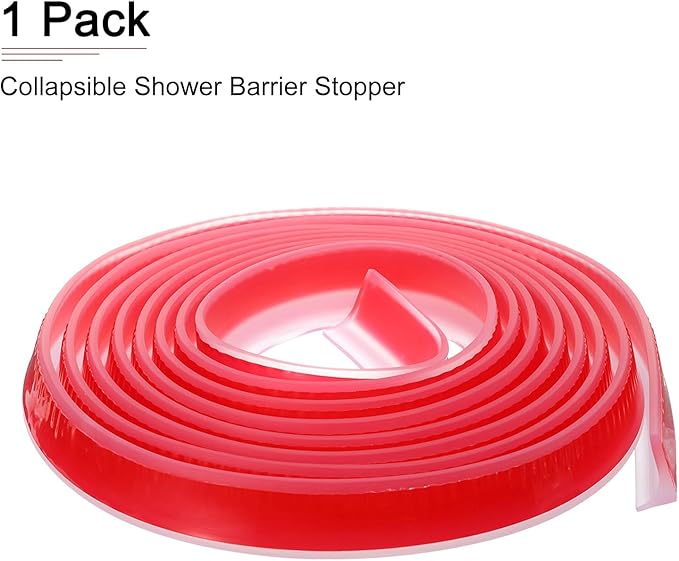 118"x0.8"x0.5" (LxWxH) Collapsible Shower Barrier Stopper - 1 Pack - Good for Bathroom Kitchen - L Shape Water Splash Guard Blocker - Clear