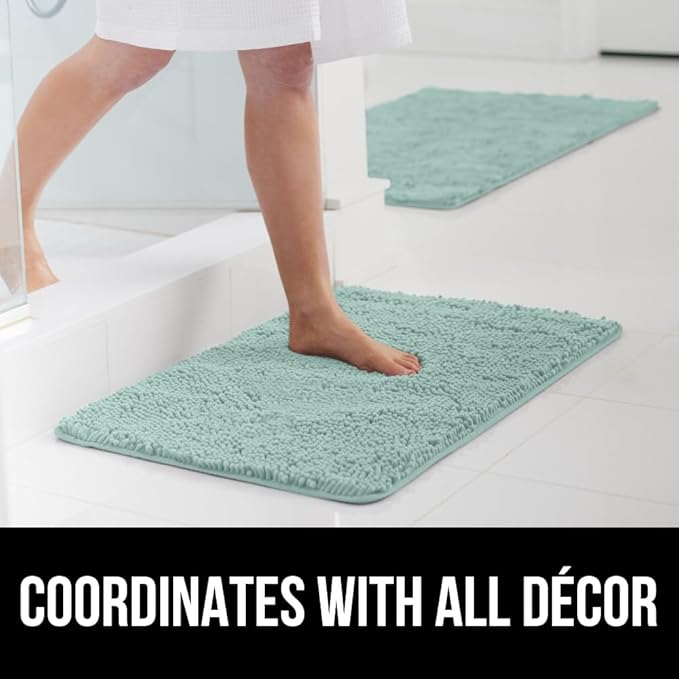 GORILLA GRIP Bath Rug Mat, Soft Absorbent Chenille, Quick Dry Microfiber Mats, Rubber Backing Washable Shower Floor Rugs, Bathmat Runner, US Designed Bathroom Home Decor Accessories 24x17, Seablue